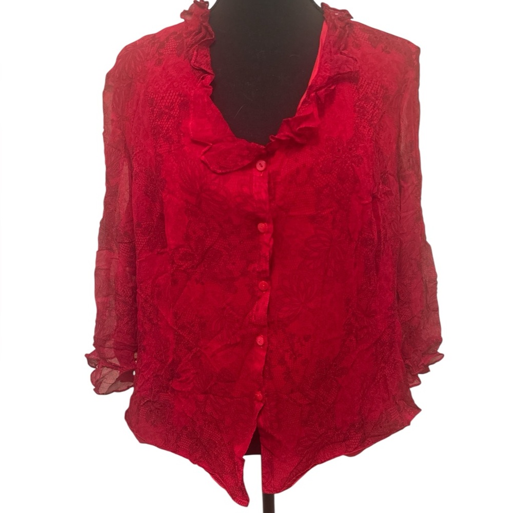 Ice Red Ruffled Blouse